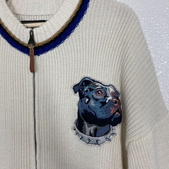 Akoo & Co Sweater Mens 4XL Blue cream Black Full Zip Knit Dog Patch Elbow Pads - Picture 4 of 16